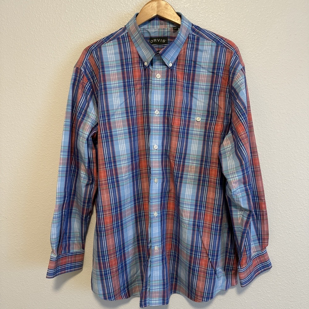 Orvis‎ Shirt Mens Extra Large Multicolor Plaid Long Sleeve Button Down